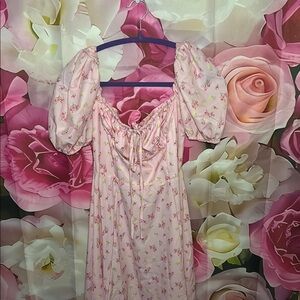 Pink Floral Puff Sleeve Dress